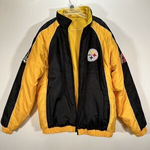 Pittsburgh Steelers NFL Jacket Sz MED Reversible Two Sided Puffer Fleece VTG 90